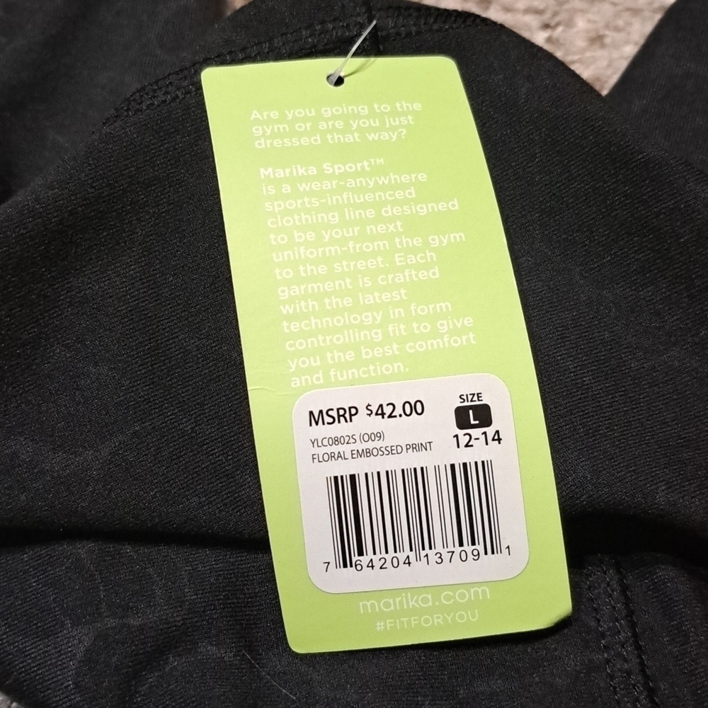 NWT MARIKA SPORT large (12-14) active capri leggings with floral pattern, $42.00 - Picture 5 of 6